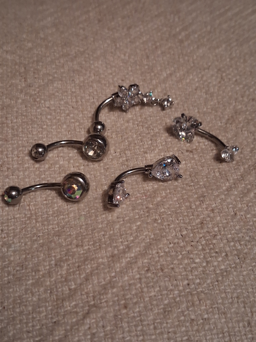 Silver Tone Clear Crystal Floral Belly Ring Set - Women's Navel Jewelry